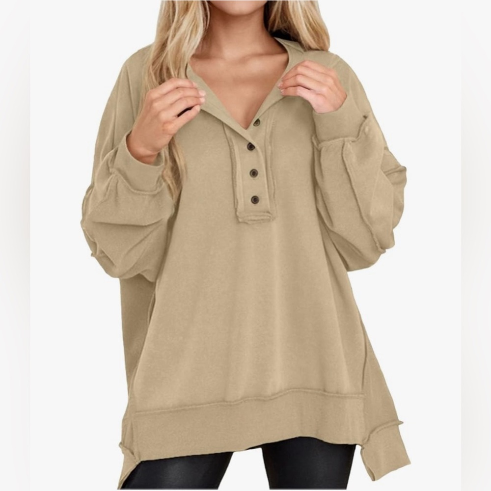 Tanou Women's Oversized Sweatshirts Long Sleeve
Khaki 
NWT ⭐️